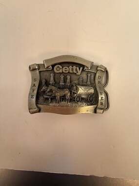 Vintage‎ Getty Safe Driver Oil Company Horse-Drawn Wagon Belt Buckle